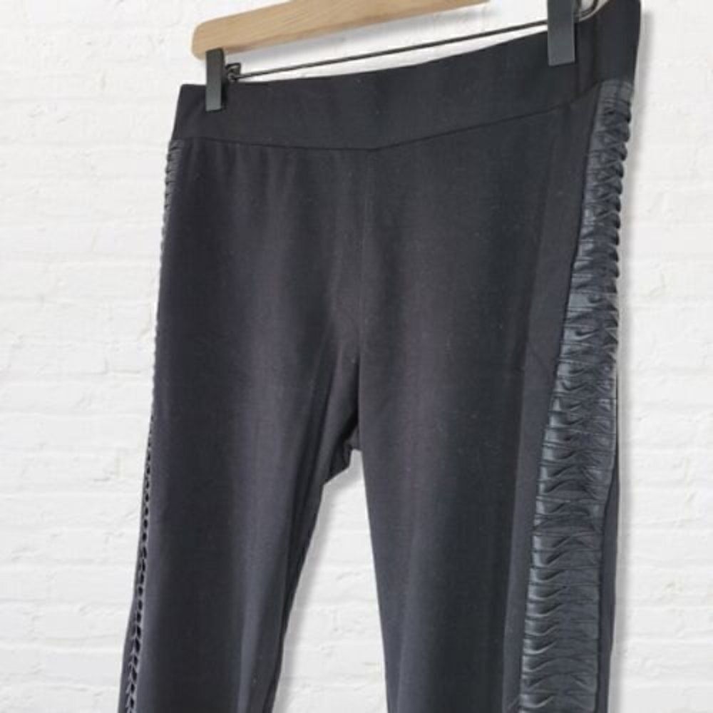 Abbeline Leggings Black Leggings with Faux Leather Side Panel High Quality Sz M